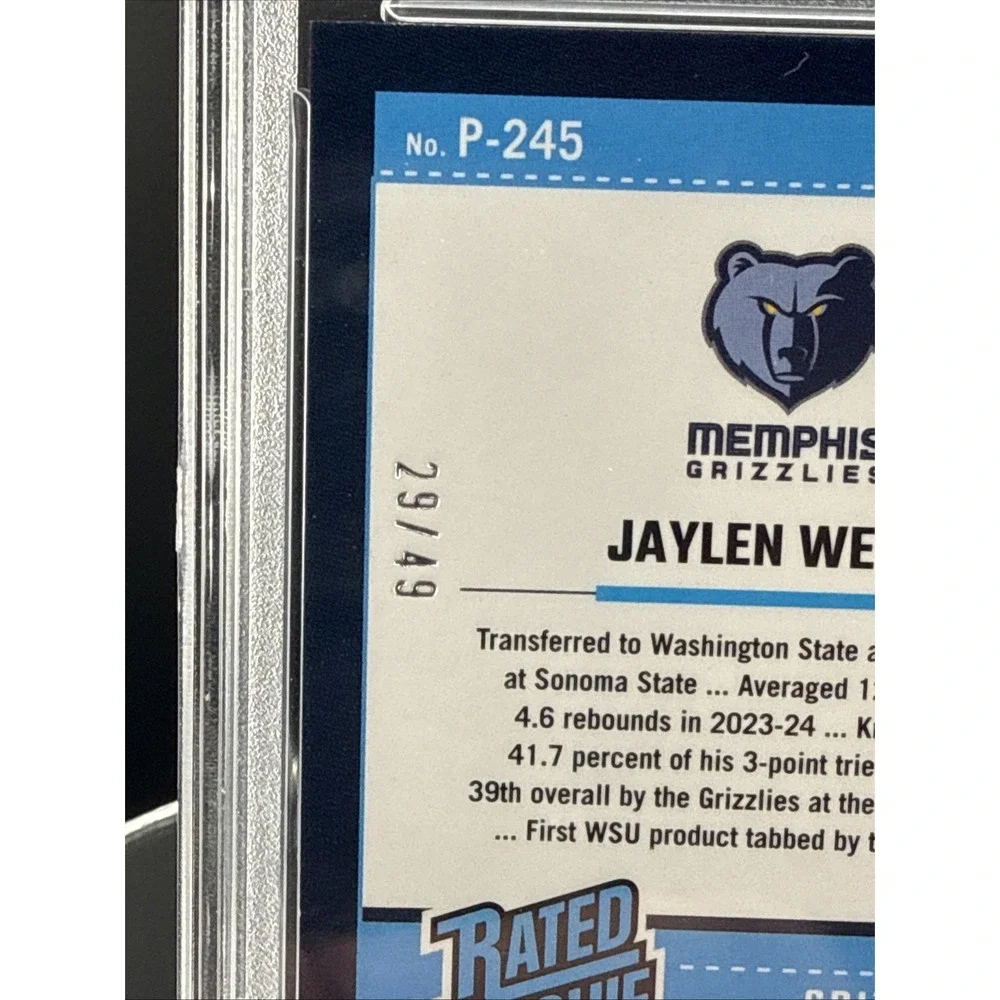 2024 Optic Jaylen Wells Blue Fast Break RATED‎ ROOKIE RC #/49 Grizzlies PSA 9